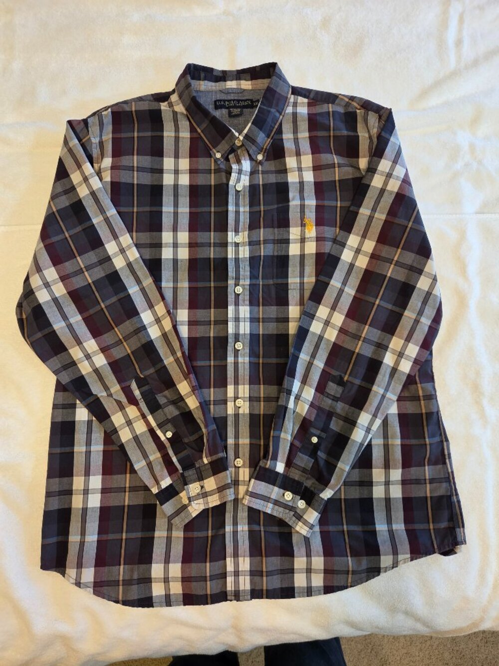 U.S. Polo Assn. Men's 2XL Navy Red White Plaid Button-Down Long Sleeve Shirt